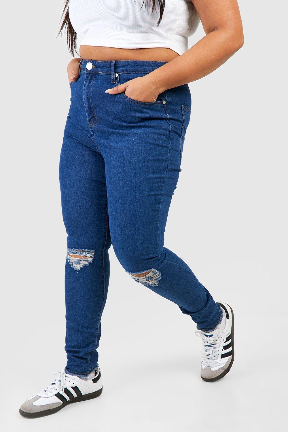 Plus size store frayed hem jeans